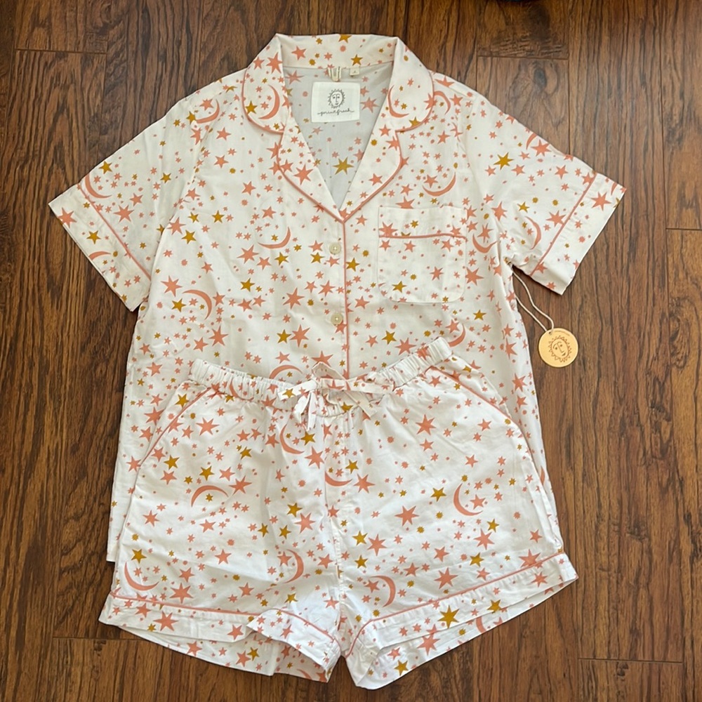 PRINTFRESH celestial skies peach short sleep set